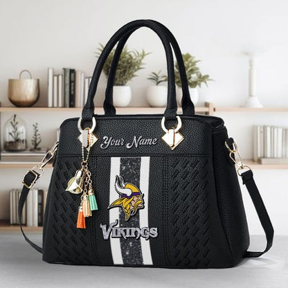 LIMITED EDITION - NEW CUSTOMIZED NFL05 MVK MINNESOTA VIKINGS ZIP HANDBAG MULTICOLOR