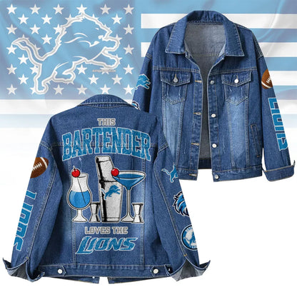 LIMITED EDITION - NEW PREMIUM NFL04 DTL DETROIT LIONS DENIM JACKET