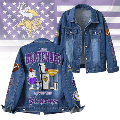LIMITED EDITION - NEW PREMIUM NFL05 MVK MINNESOTA VIKINGS DENIM JACKET