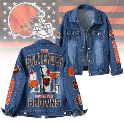 LIMITED EDITION - NEW PREMIUM NFL29 CLB CLEVELAND BROWNS DENIM JACKET
