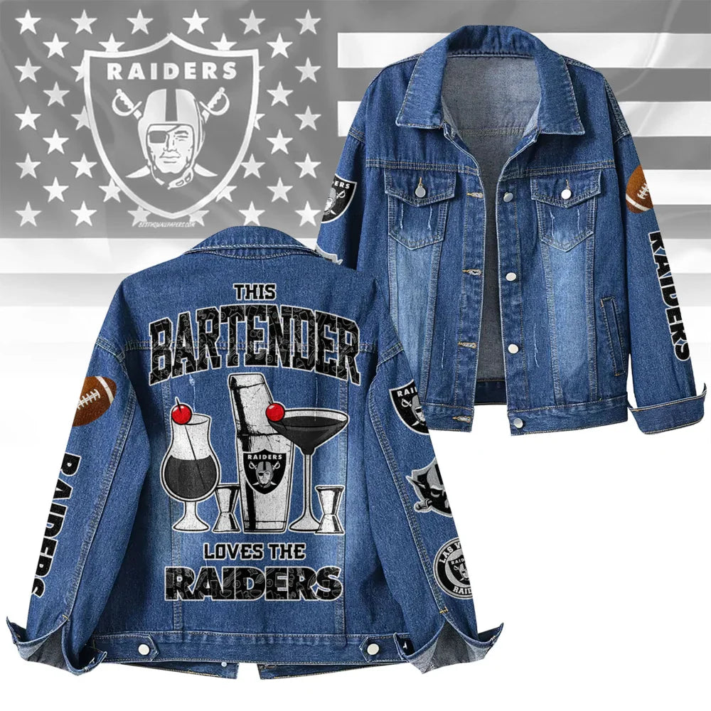 LIMITED EDITION - NEW PREMIUM NFL07 LVR LAS VEGAS RAIDERS DENIM JACKET