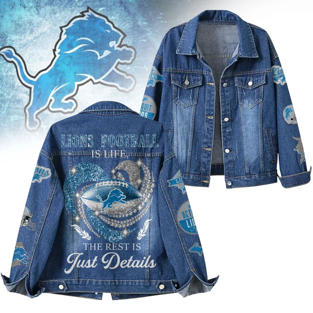 LIMITED EDITION - NEW PREMIUM NFL04 DTL DETROIT LIONS DENIM JACKET