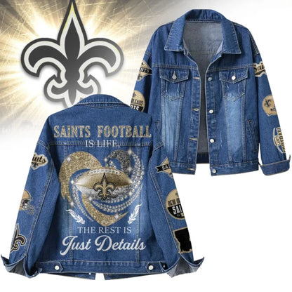LIMITED EDITION - NEW PREMIUM NFL24 NOS NEW ORLEANS SAINTS DENIM JACKET