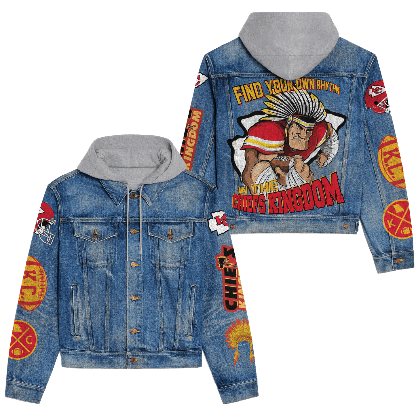 LIMITED EDITION - NEW PREMIUM NFL01 KCC PREMIUM KANSAS CITY CHIEFS HOODED DENIM JACKET