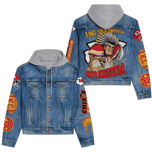 LIMITED EDITION - NEW PREMIUM NFL01 KCC PREMIUM KANSAS CITY CHIEFS HOODED DENIM JACKET