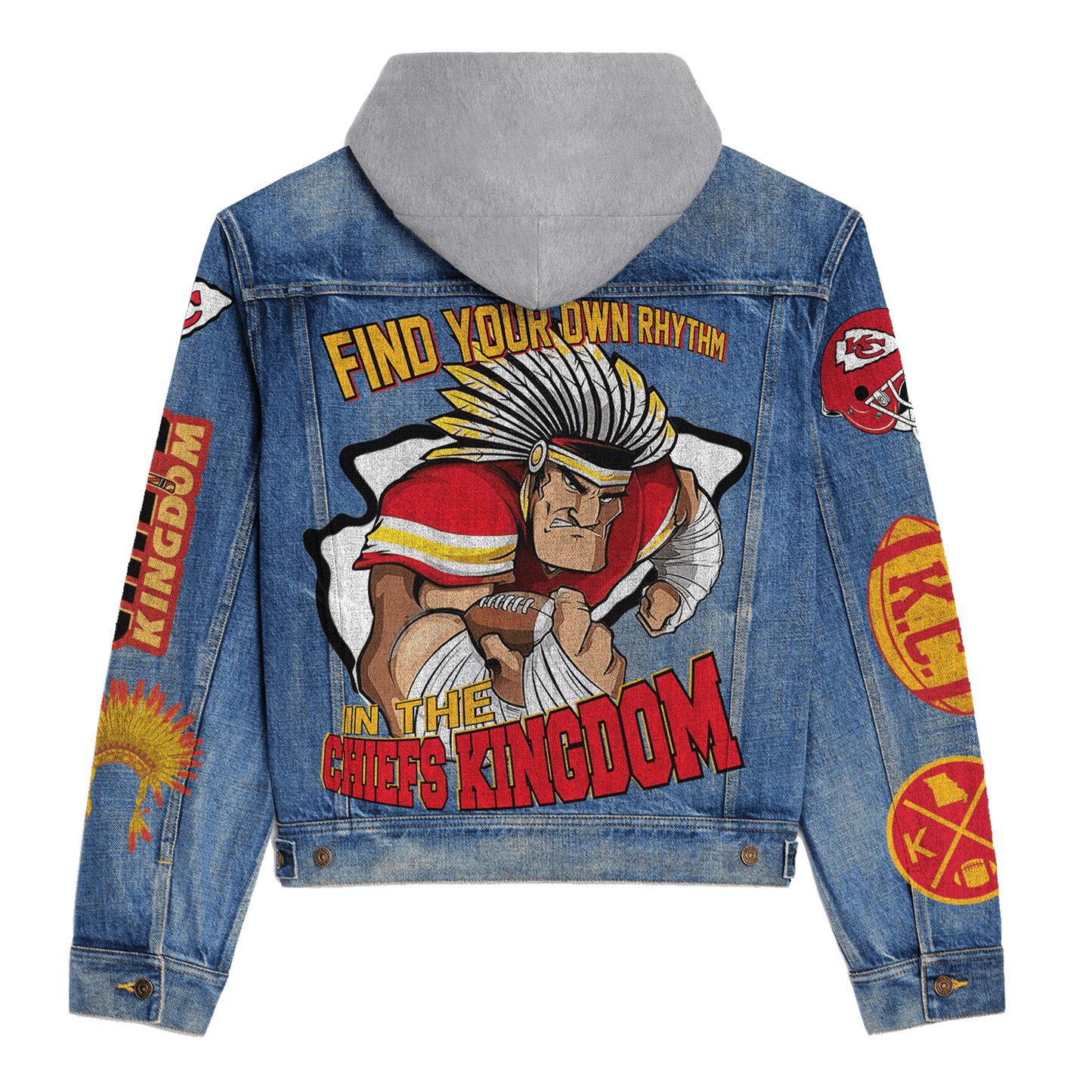 LIMITED EDITION - NEW PREMIUM NFL01 KCC PREMIUM KANSAS CITY CHIEFS HOODED DENIM JACKET