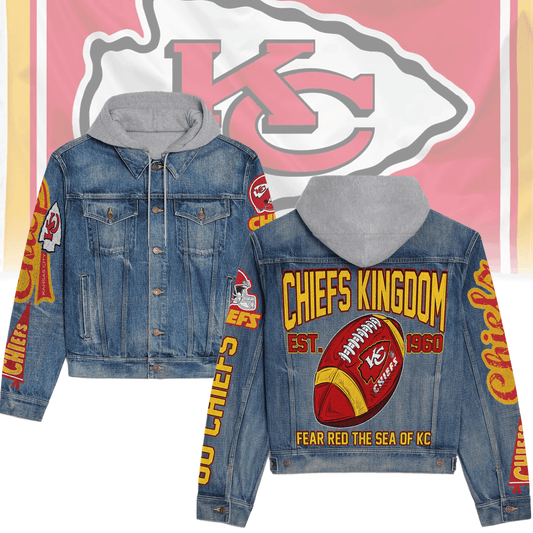 LIMITED EDITION - NEW PREMIUM NFL01 KCC PREMIUM KANSAS CITY CHIEFS HOODED DENIM JACKET