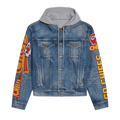 LIMITED EDITION - NEW PREMIUM NFL01 KCC PREMIUM KANSAS CITY CHIEFS HOODED DENIM JACKET