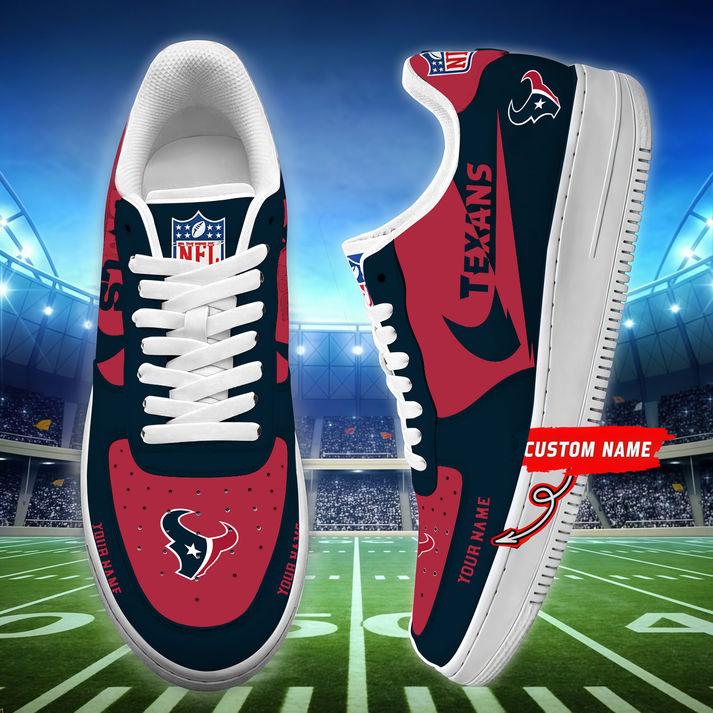 LIMITED EDITION - NEW CUSTOMIZED NFL15 HTT HOUSTON TEXANS AF1 SNEAKERS