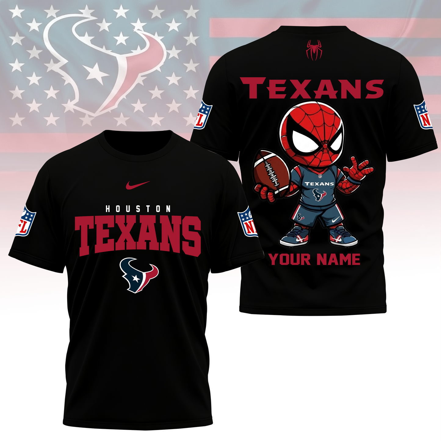 LIMITED EDITION - NEW CUSTOMIZED NFL15 HTT HOUSTON TEXANS SPIDER HERO 3D SHIRT
