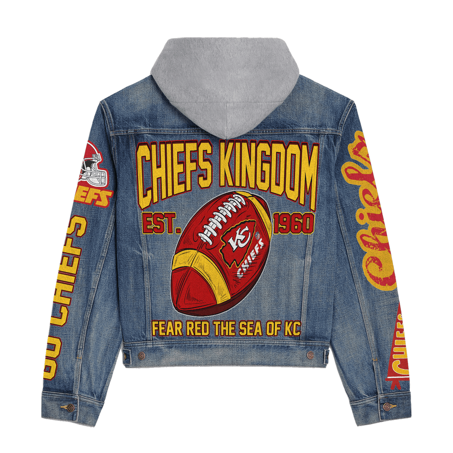 LIMITED EDITION - NEW PREMIUM NFL01 KCC PREMIUM KANSAS CITY CHIEFS HOODED DENIM JACKET