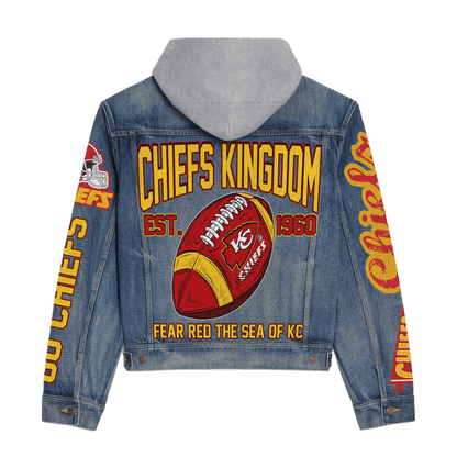 LIMITED EDITION - NEW PREMIUM NFL01 KCC PREMIUM KANSAS CITY CHIEFS HOODED DENIM JACKET