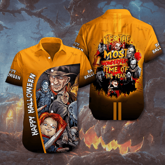 HORROR MOVIE HALLOWEEN HAWAIIAN SHIRT FUNNY SCARY VILLAINS GIFT FOR FANS