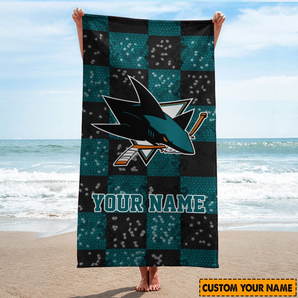 LIMITED EDITION - NEW CUSTOMIZED NHL32 SJS SAN JOSE SHARKS BEACH & BATH TOWEL