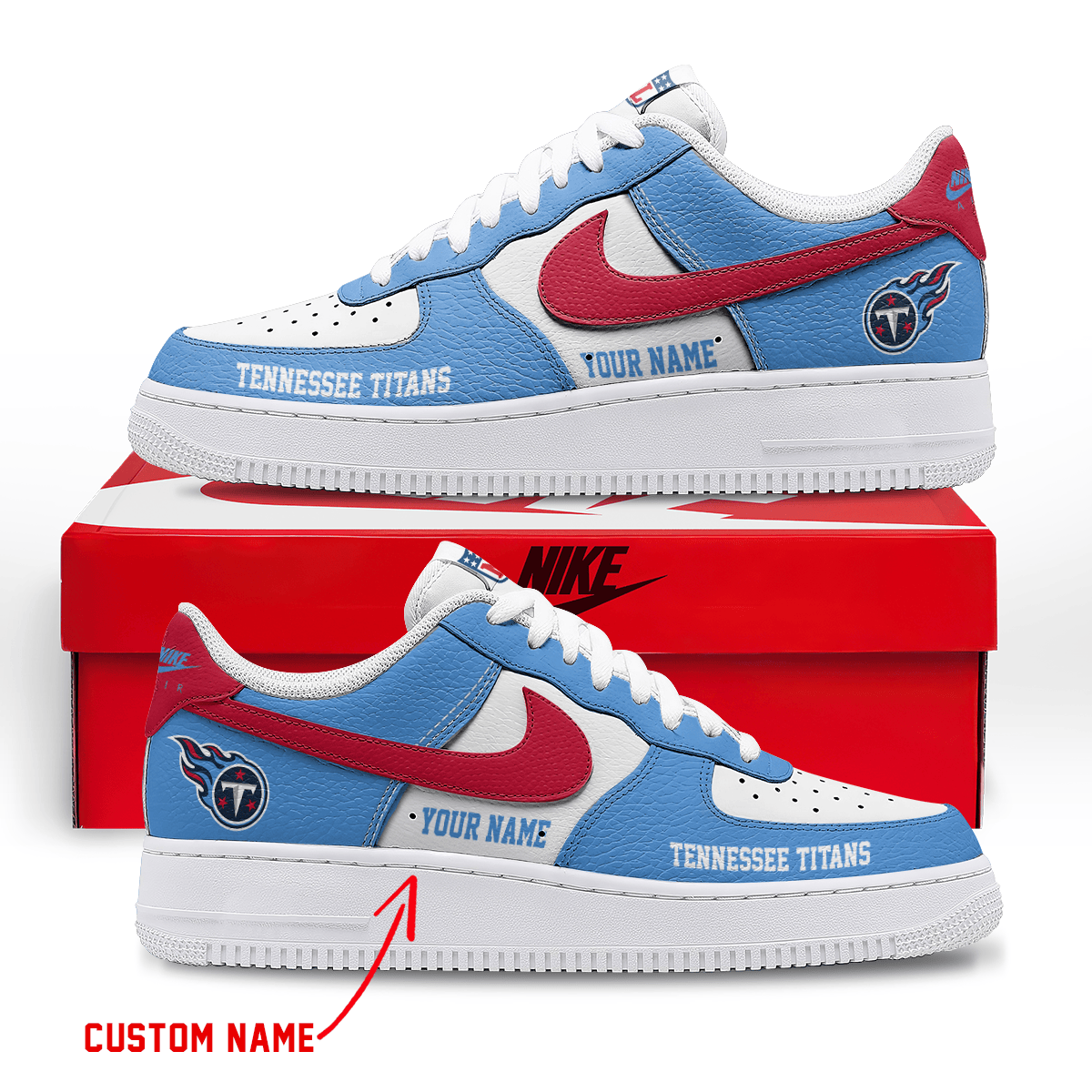 LIMITED EDITION - NEW CUSTOMIZED NFL31 TST TENNESSEE TITANS AF1 SNEAKERS
