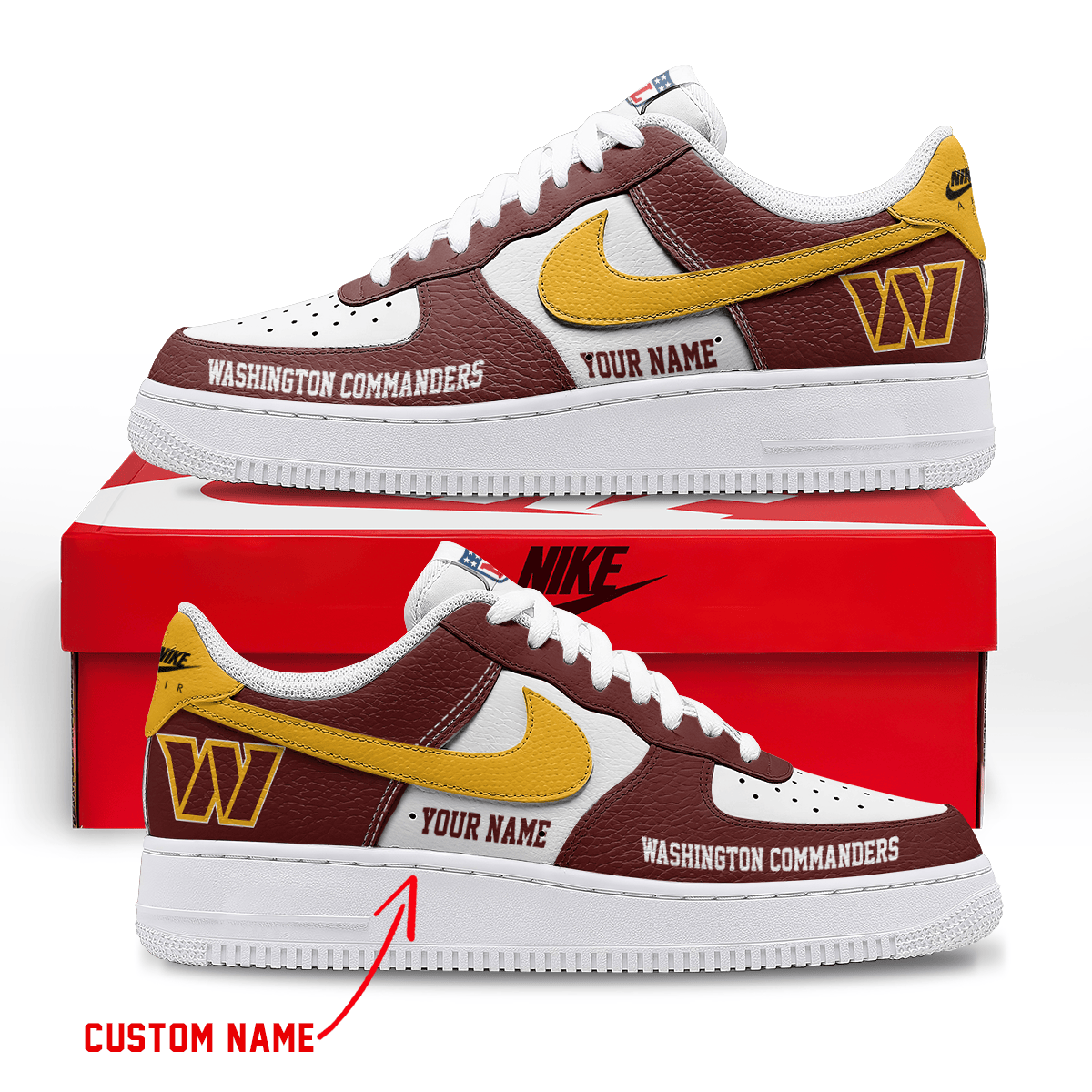 LIMITED EDITION - NEW CUSTOMIZED NFL12 WTC WASHINGTON COMMANDERS AF1 SNEAKERS