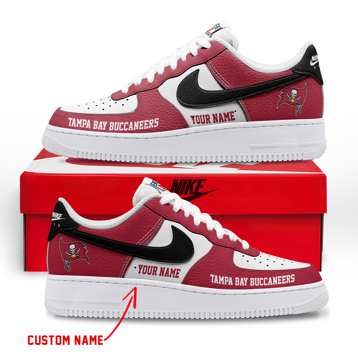 LIMITED EDITION - NEW CUSTOMIZED NFL10 TBB TAMPA BAY BUCCANEERS AF1 SNEAKERS