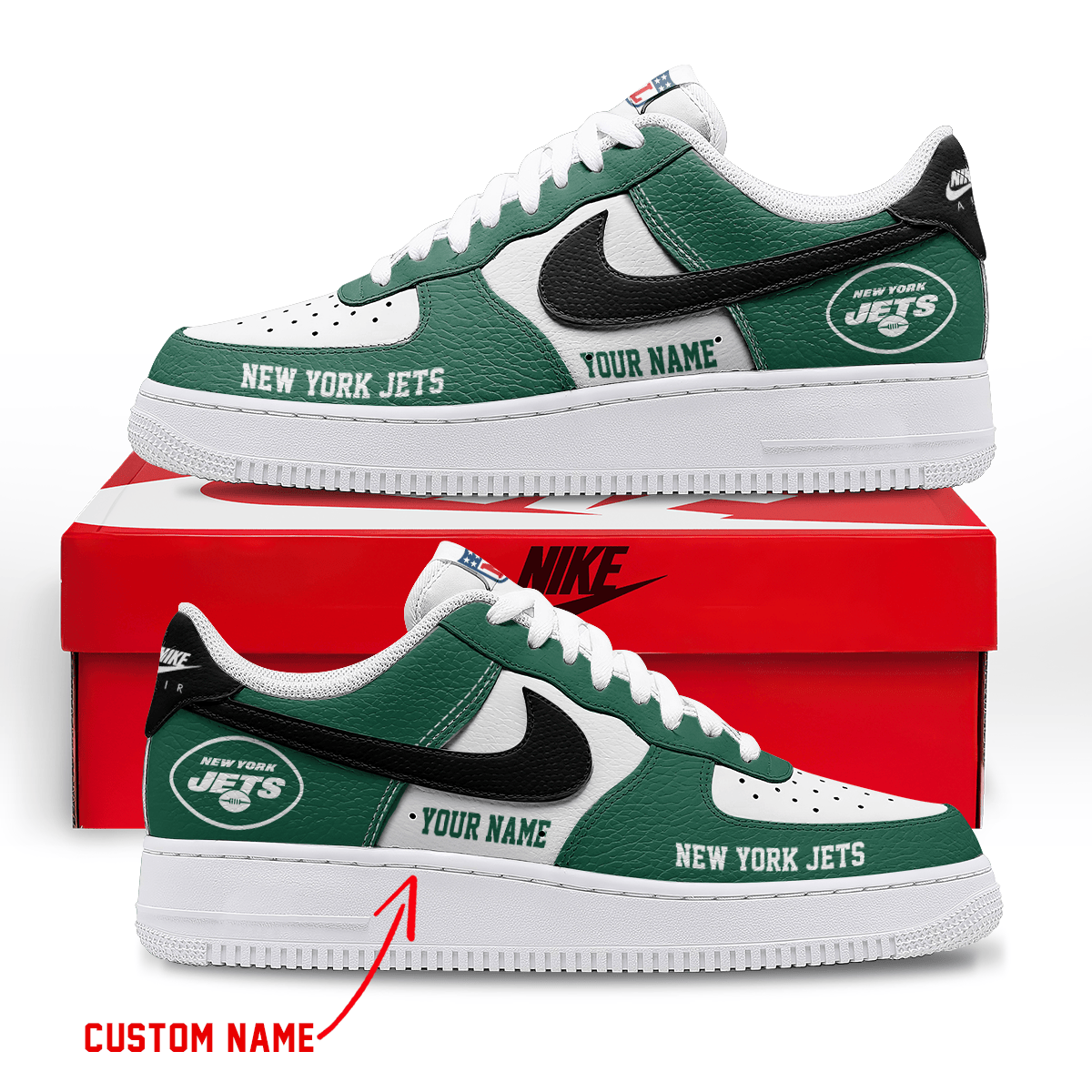 LIMITED EDITION - NEW CUSTOMIZED NFL25 NYJ NEW YORK JETS AF1 SNEAKERS