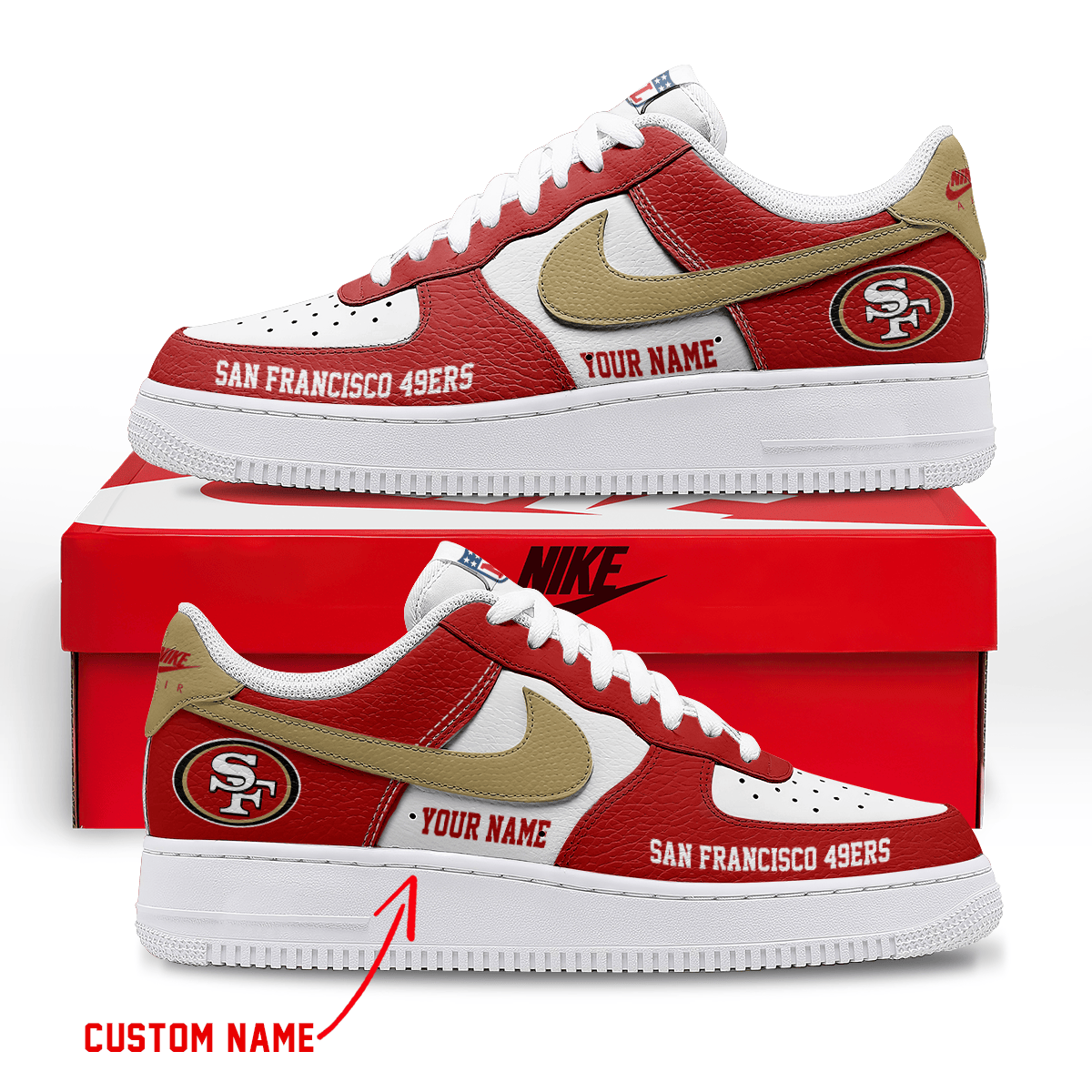 LIMITED EDITION - NEW CUSTOMIZED NFL11 SF49 SAN FRANCISCO 49ERS AF1 SNEAKERS