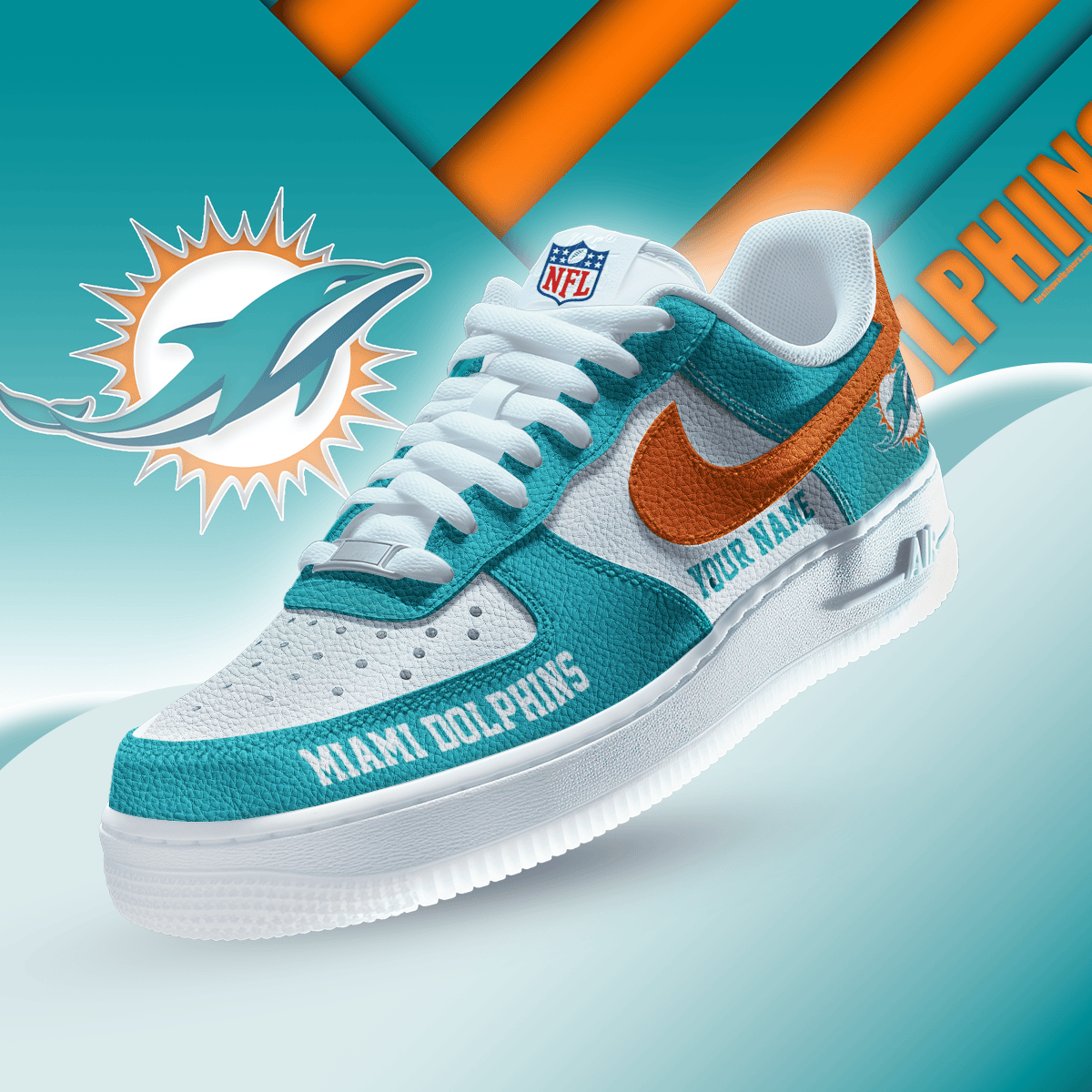 LIMITED EDITION - NEW CUSTOMIZED NFL19 MDP MIAMI DOLPHINS AF1 SNEAKERS