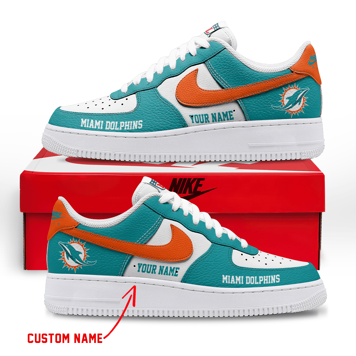 LIMITED EDITION - NEW CUSTOMIZED NFL19 MDP MIAMI DOLPHINS AF1 SNEAKERS