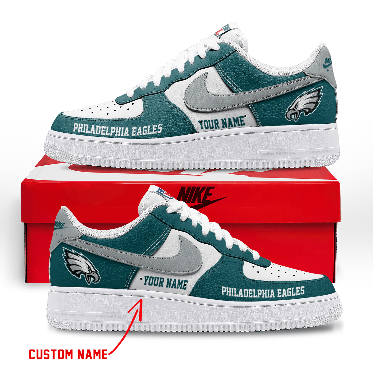 LIMITED EDITION - NEW CUSTOMIZED NFL02 PPE PHILADELPHIA EAGLES AF1 SNEAKERS