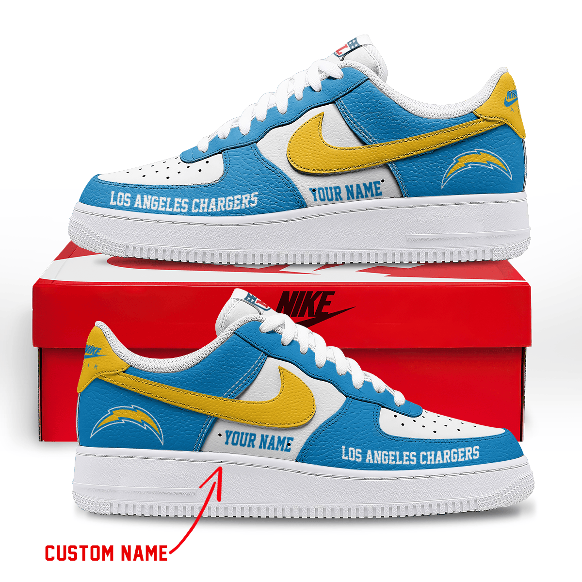 LIMITED EDITION - NEW CUSTOMIZED NFL09 LAC LOS ANGELES CHARGERS AF1 SNEAKERS