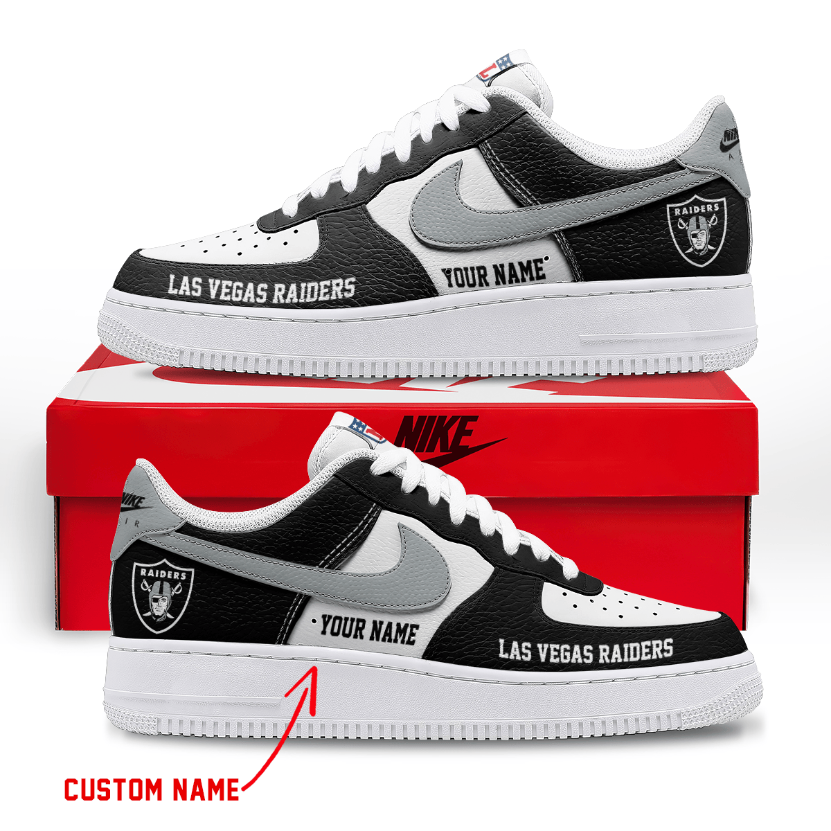 LIMITED EDITION - NEW CUSTOMIZED NFL07 LVR LAS VEGAS RAIDERS AF1 SNEAKERS
