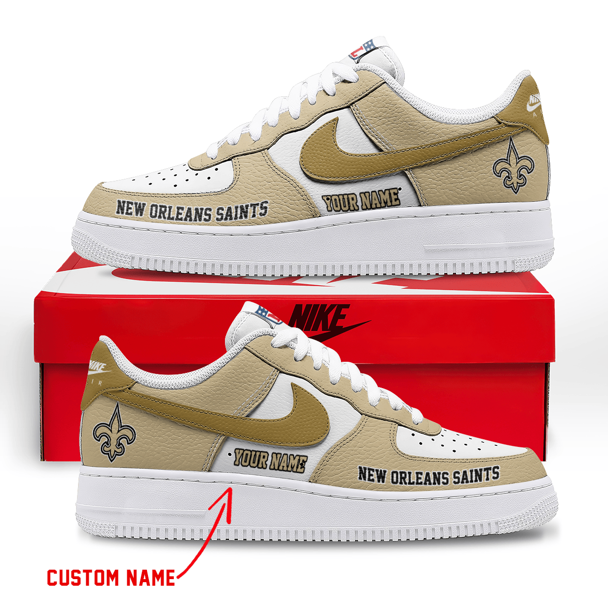 LIMITED EDITION - NEW CUSTOMIZED NFL24 NOS NEW ORLEANS SAINTS AF1 SNEAKERS