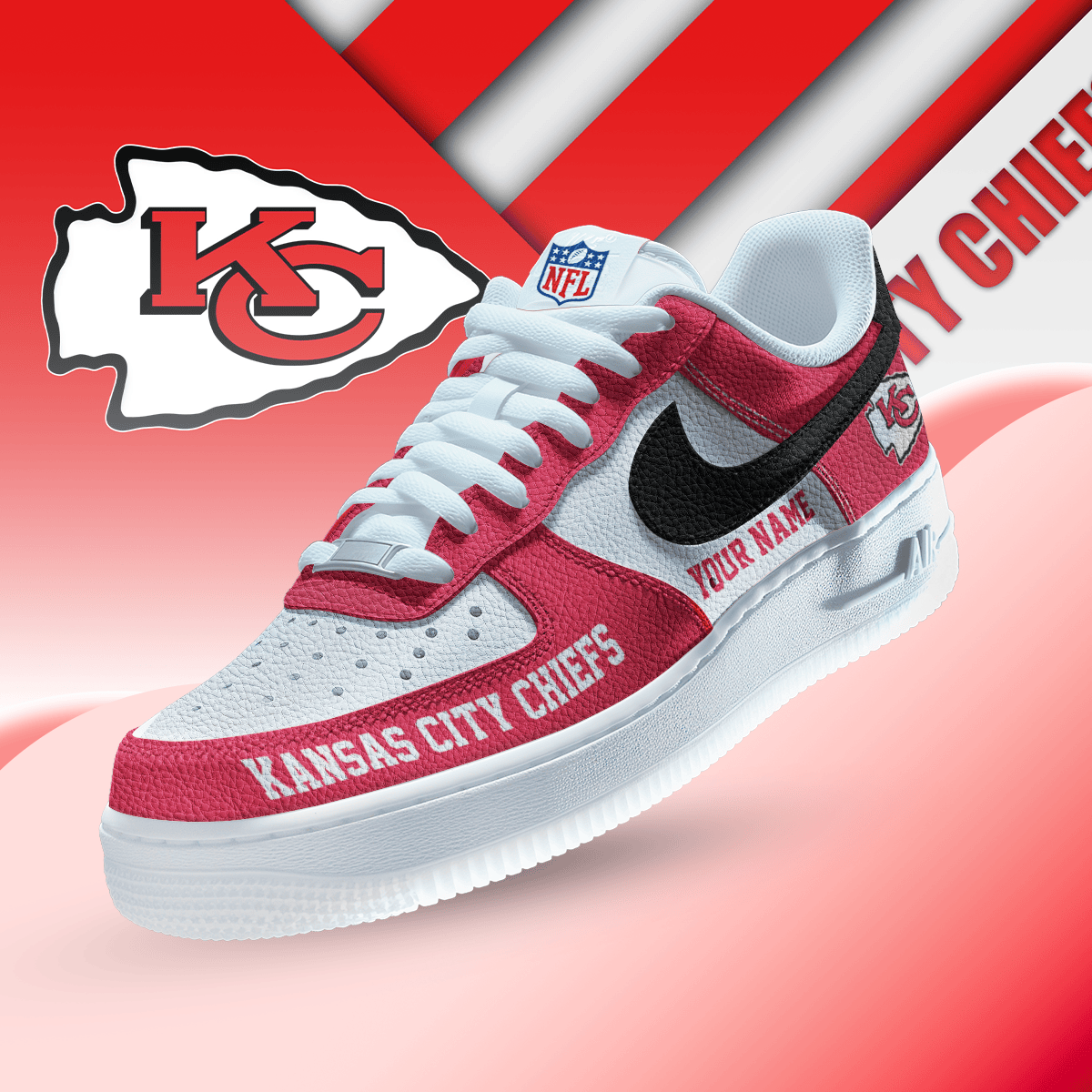 LIMITED EDITION - NEW CUSTOMIZED NFL01 KCC KANSAS CITY CHIEFS AF1 SNEAKERS