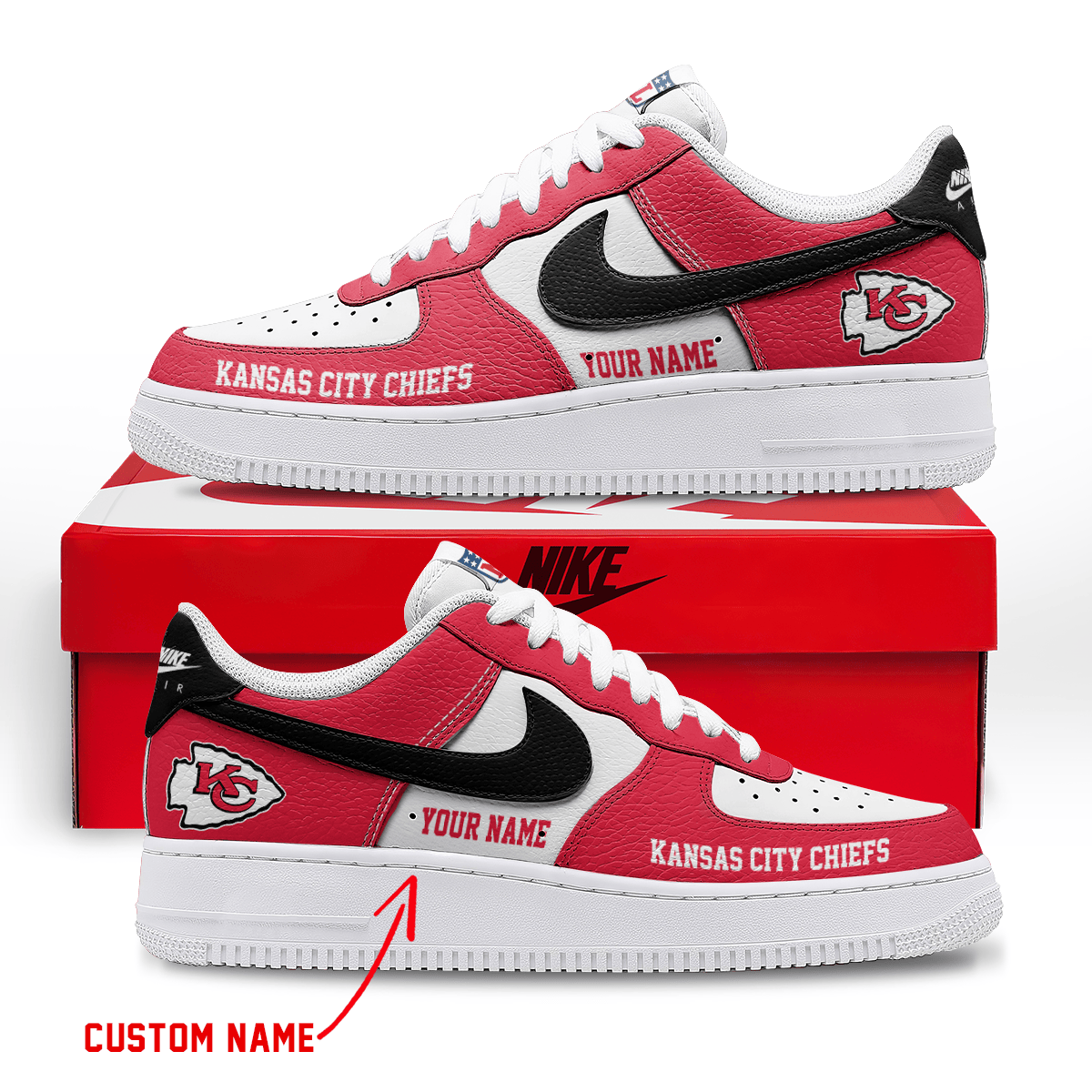 LIMITED EDITION - NEW CUSTOMIZED NFL01 KCC KANSAS CITY CHIEFS AF1 SNEAKERS