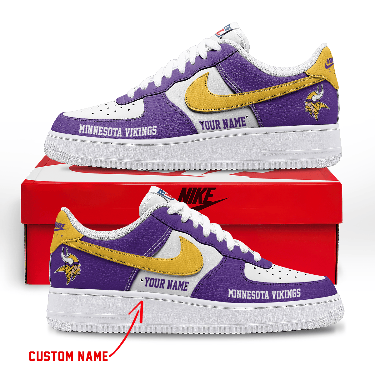 LIMITED EDITION - NEW CUSTOMIZED NFL05 MVK MINNESOTA VIKINGS AF1 SNEAKERS