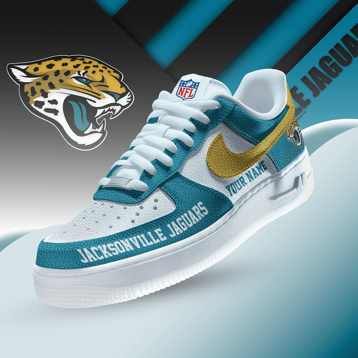 LIMITED EDITION - NEW CUSTOMIZED NFL30 JSJ JACKSONVILLE JAGUARS AF1 SNEAKERS