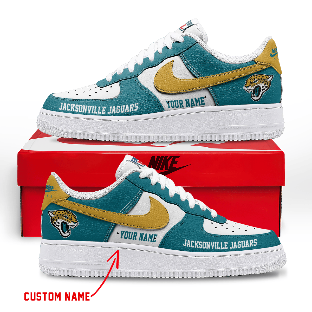 LIMITED EDITION - NEW CUSTOMIZED NFL30 JSJ JACKSONVILLE JAGUARS AF1 SNEAKERS