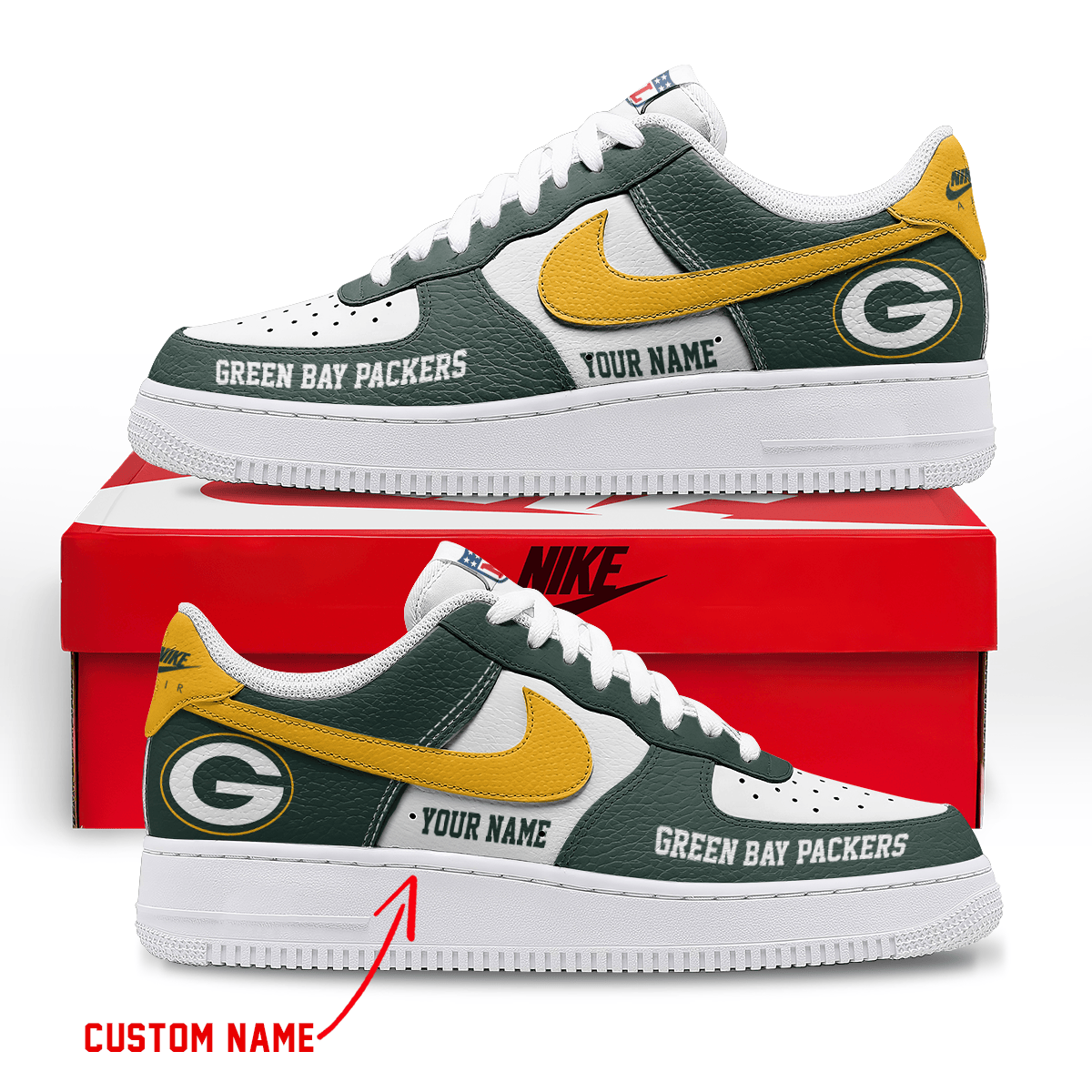 LIMITED EDITION - NEW CUSTOMIZED NFL08 GBP GREEN BAY PACKERS AF1 SNEAKERS