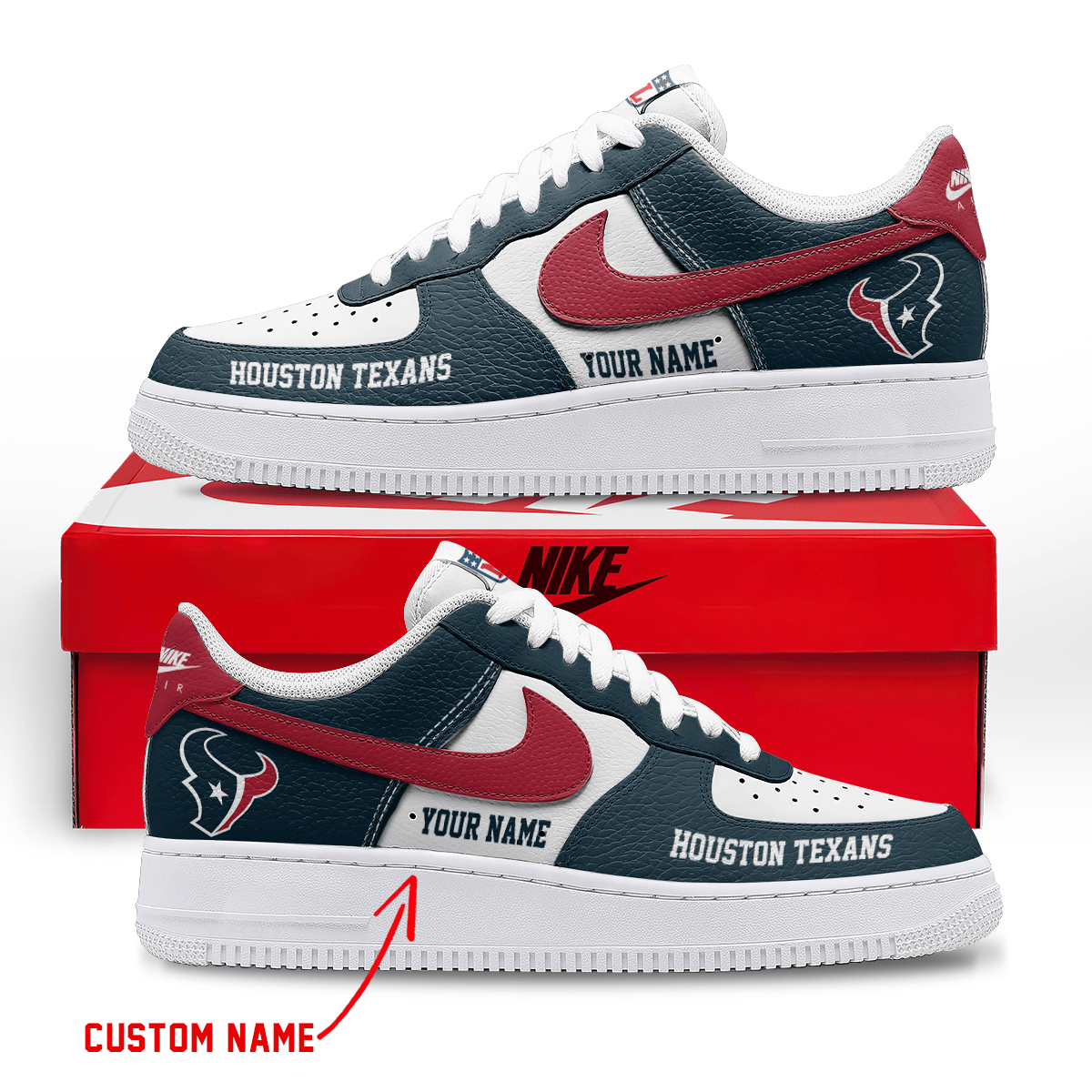 LIMITED EDITION - NEW CUSTOMIZED NFL15 HTT HOUSTON TEXANS AF1 SNEAKERS