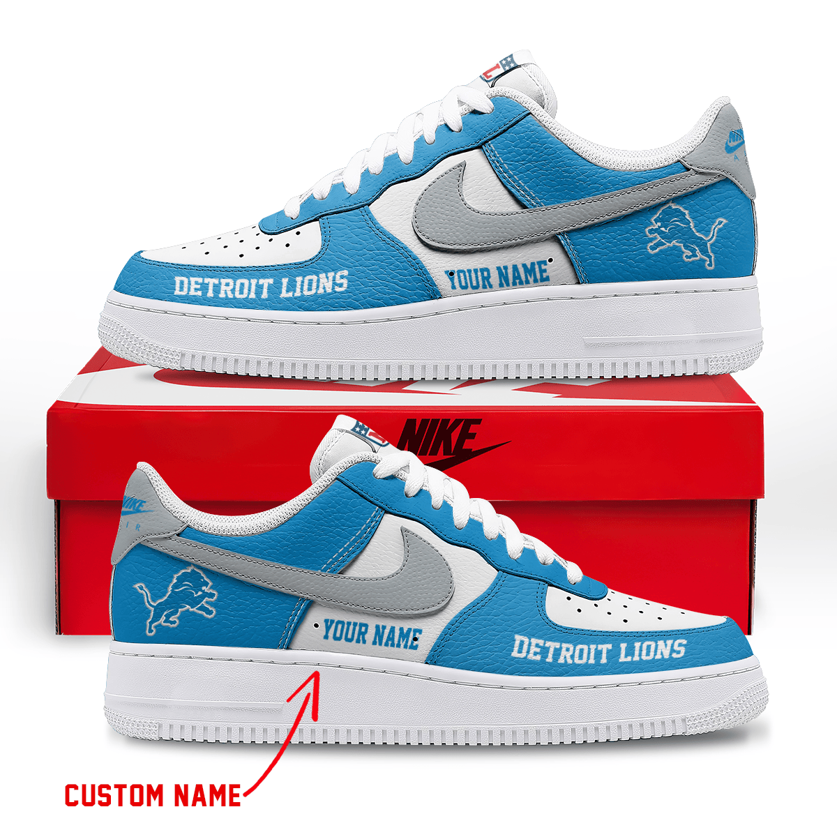 LIMITED EDITION - NEW CUSTOMIZED NFL04 DTL DETROIT LIONS AF1 SNEAKERS