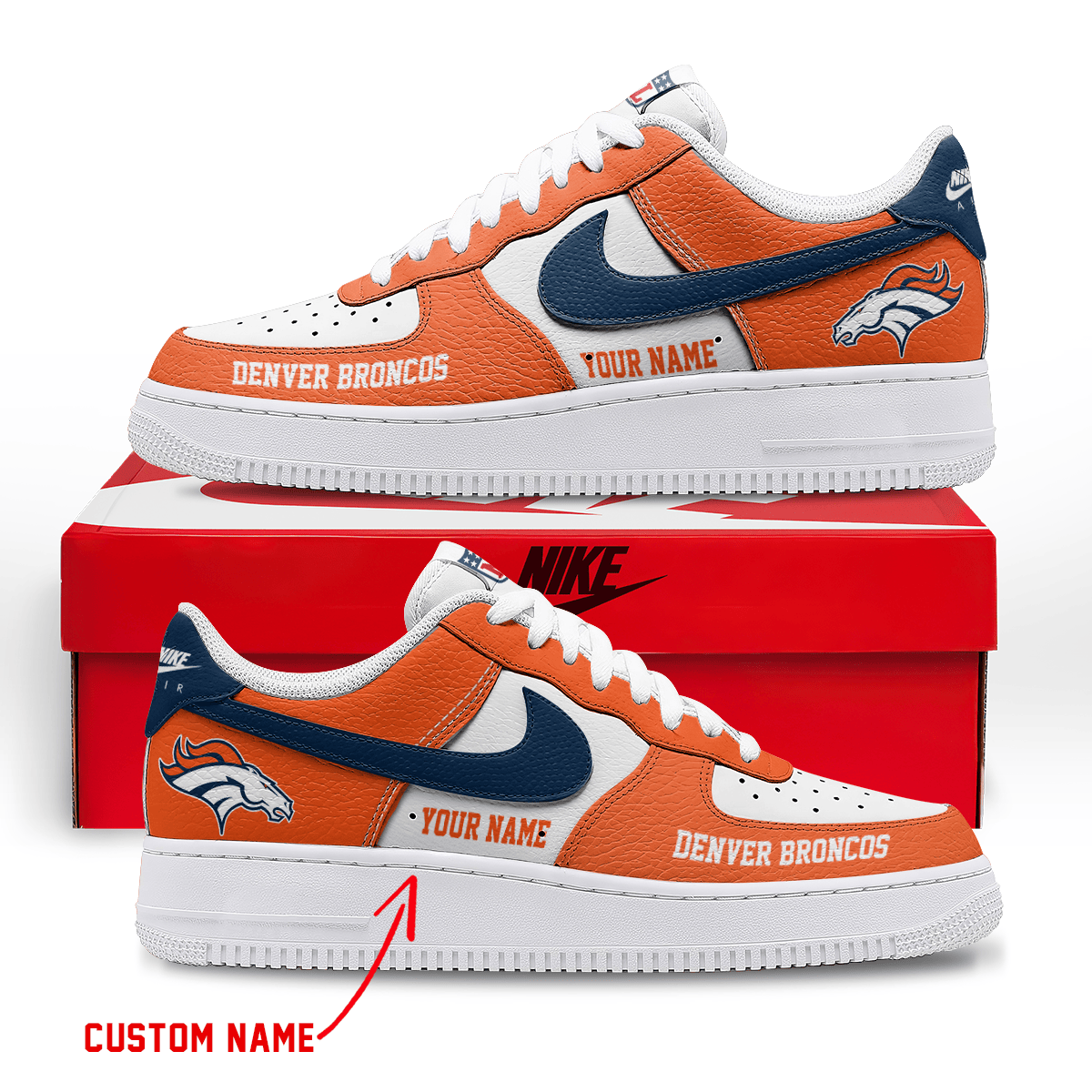 LIMITED EDITION - NEW CUSTOMIZED NFL13 DVB DENVER BRONCOS AF1 SNEAKERS