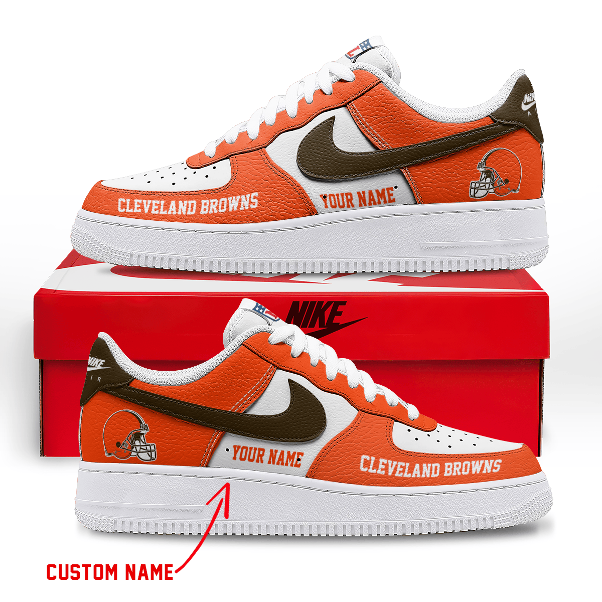 LIMITED EDITION - NEW CUSTOMIZED NFL29 CLB CLEVELAND BROWNS AF1 SNEAKERS