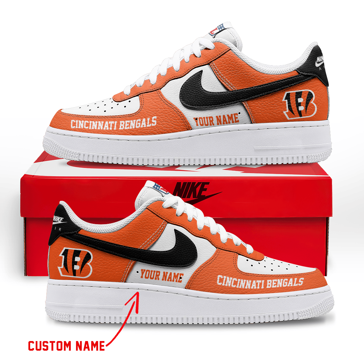 LIMITED EDITION - NEW CUSTOMIZED NFL16 CCB CINCINNATI BENGALS AF1 SNEAKERS
