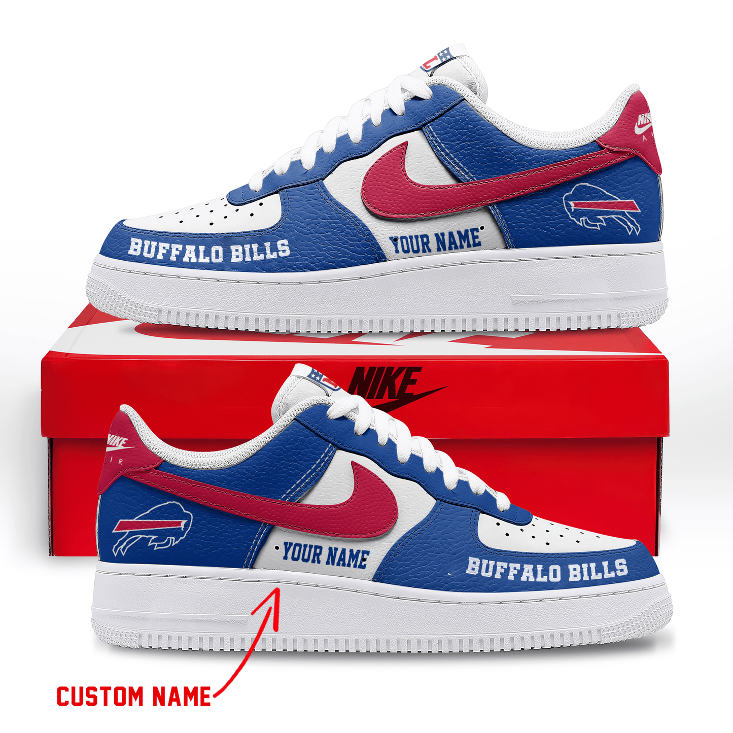 LIMITED EDITION - NEW CUSTOMIZED NFL03 BFB BUFFALO BILLS AF1 SNEAKERS