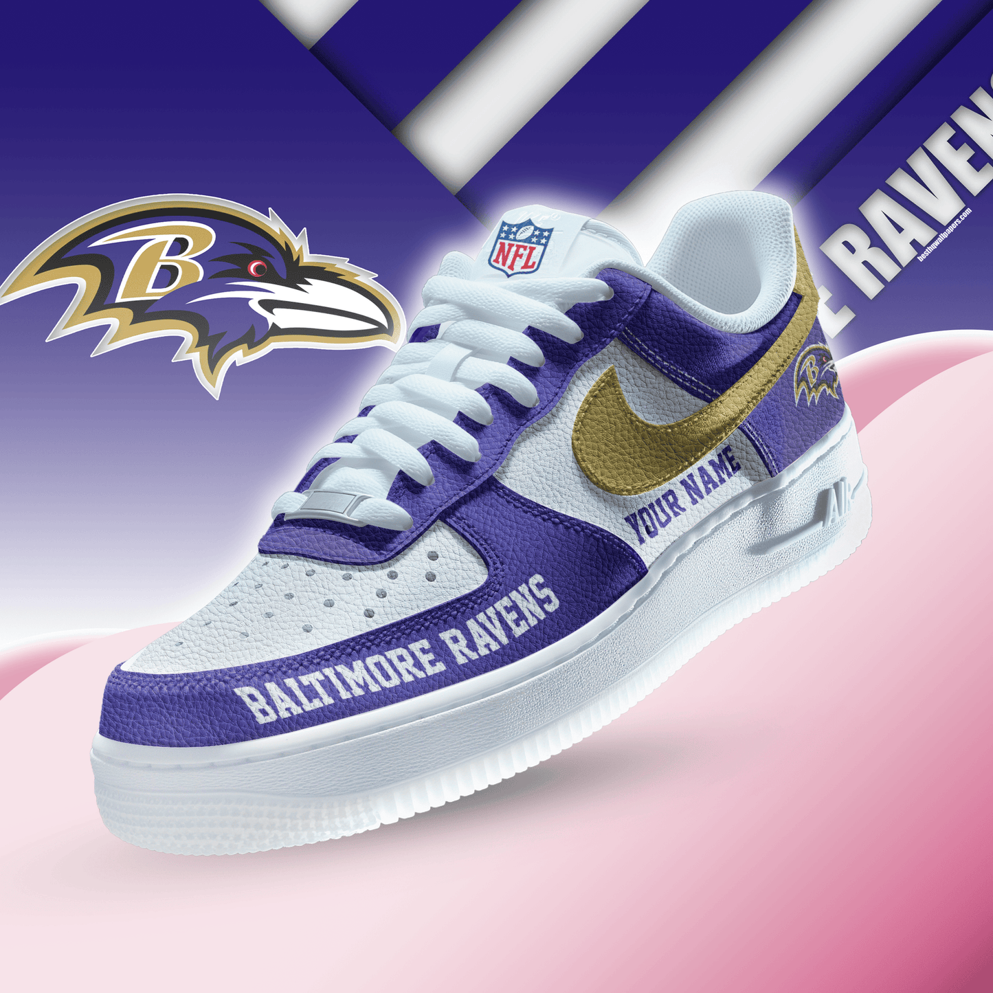 LIMITED EDITION - NEW CUSTOMIZED NFL28 BTR BALTIMORE RAVENS AF1 SNEAKERS