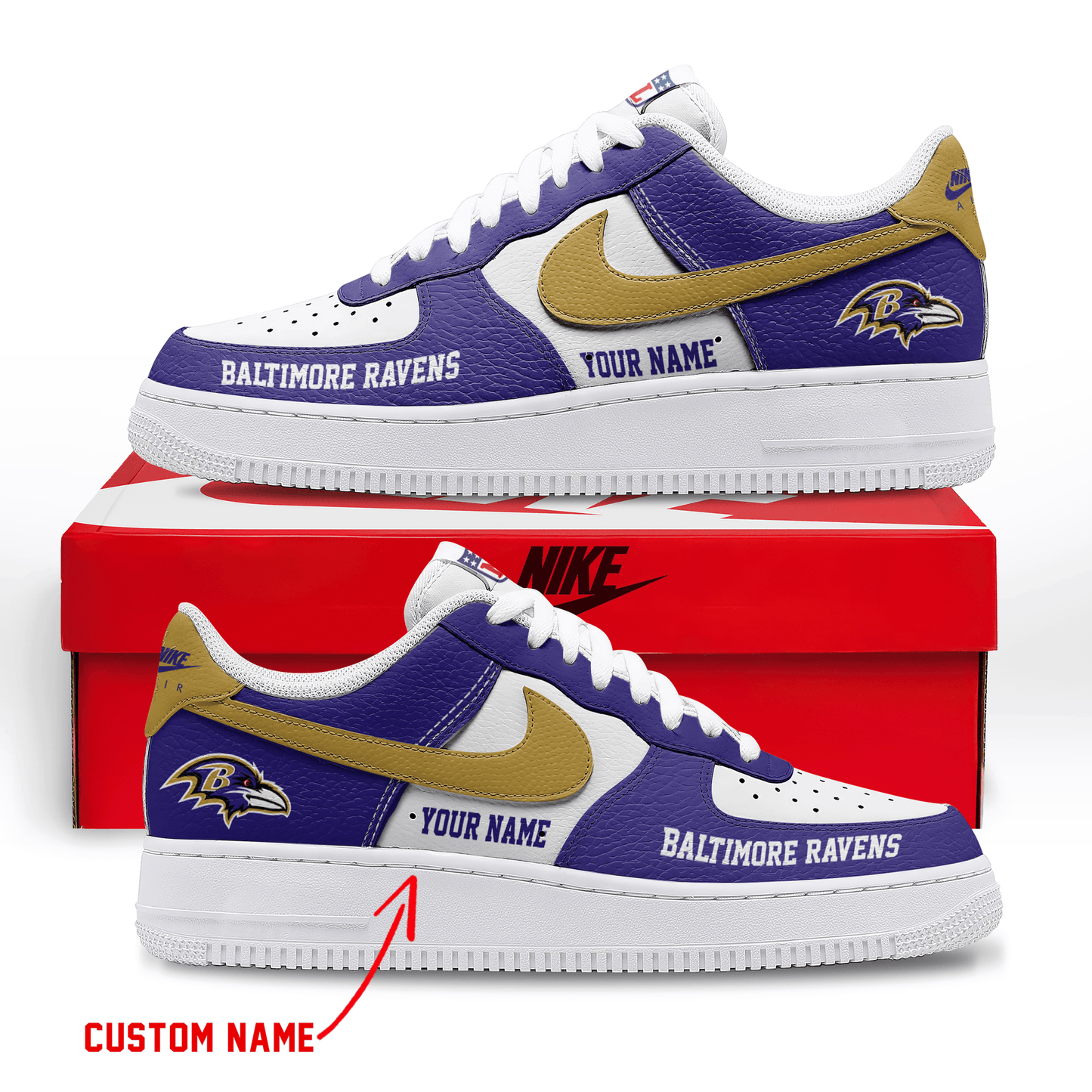 LIMITED EDITION - NEW CUSTOMIZED NFL28 BTR BALTIMORE RAVENS AF1 SNEAKERS