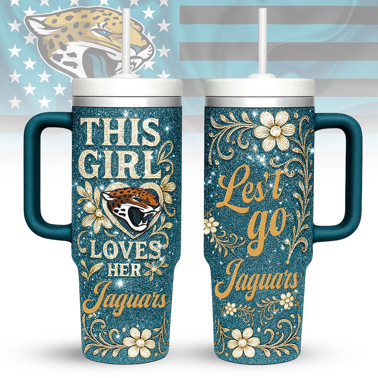 LIMITED EDITION - NEW CUSTOMIZED NFL30 JSJ JACKSONVILLE JAGUARS 40 OZ TUMBLER