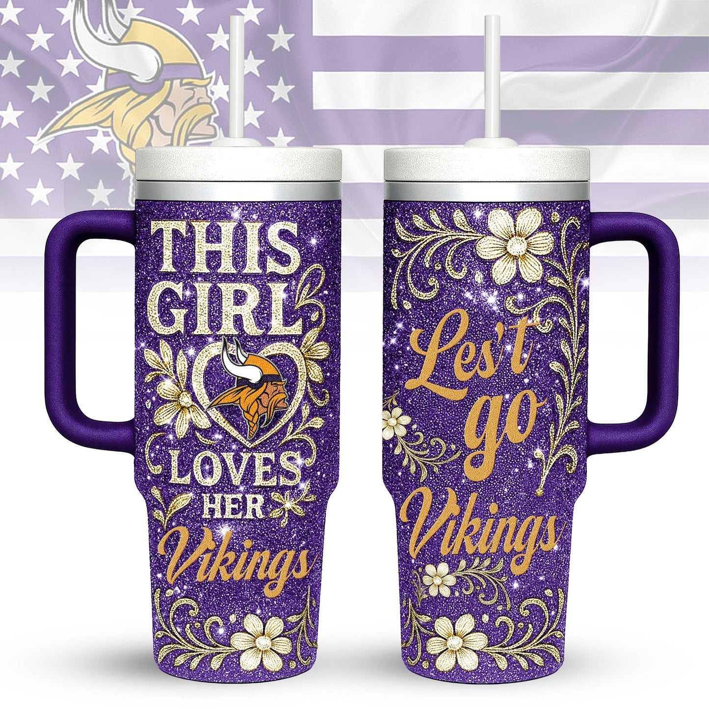 LIMITED EDITION - NEW CUSTOMIZED NFL05 MVK MINNESOTA VIKINGS 40 OZ TUMBLER