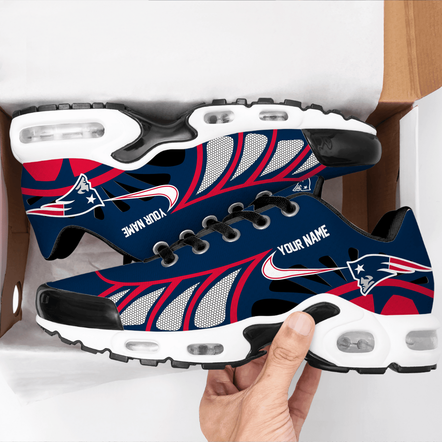 LIMITED EDITION - NEW CUSTOMIZED NFL27 NEP NEW ENGLAND PATRIOTS UNISEX AIR MAX PLUS SNEAKERS