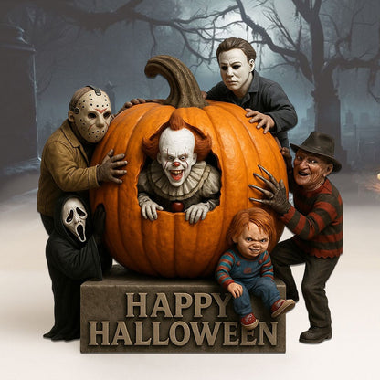 HAPPY HALLOWEEN HORROR MOVIE CHARACTERS ACRYLIC BOLCK PLAQUE - PUMPKIN GIFT FOR FANS