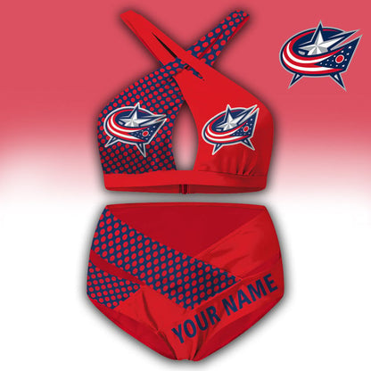 LIMITED EDITION - NEW CUSTOMIZED NHL18 CBJ COLUMBUS BLUE JACKETS WOMEN'S CROSS SWIMSUIT UNDERWEAR