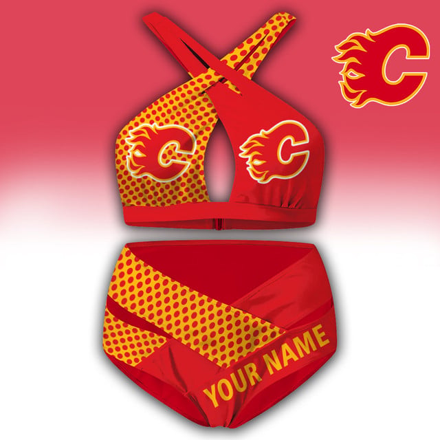 LIMITED EDITION - NEW CUSTOMIZED NHL17 CGF CALGARY FLAMES WOMEN'S CROSS SWIMSUIT UNDERWEAR
