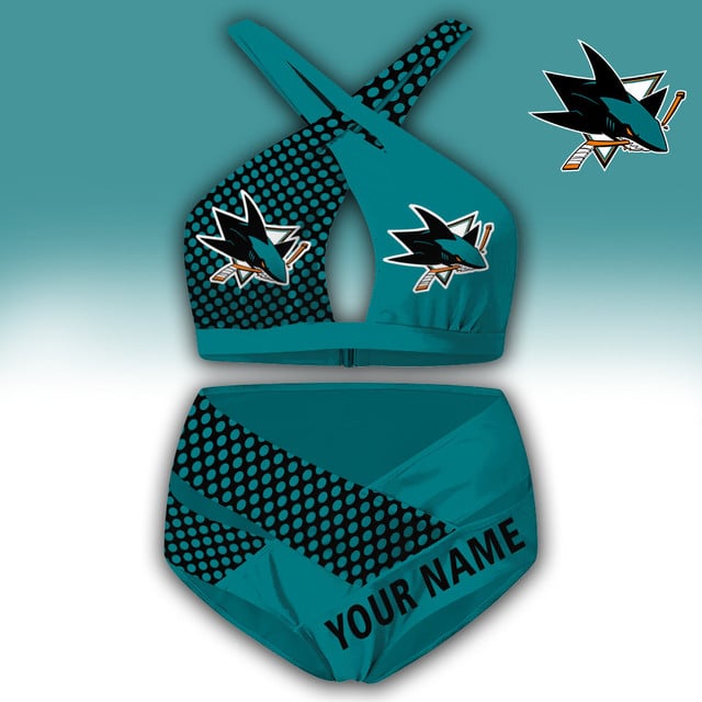 LIMITED EDITION - NEW CUSTOMIZED NHL32 SJS SAN JOSE SHARKS WOMEN'S CROSS SWIMSUIT UNDERWEAR